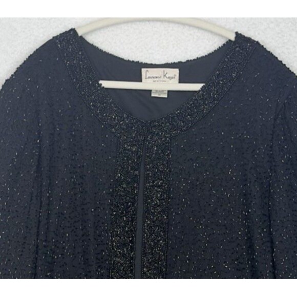 VTG Lawrence Kazer Jacket Blazer 100% Silk Black 3X Beaded Evening Cocktail Glam - Picture 2 of 14
